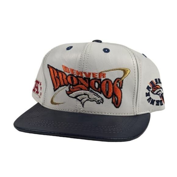 Vintage Denver Broncos NFL Football AFC West Leather Strapback White Hat - Picture 1 of 5